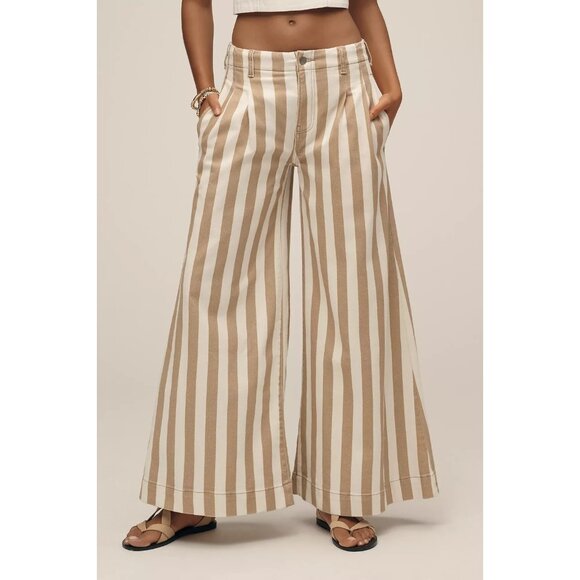 Maeve High-Rise Wide-Leg Jeans White Beige Striped 26 - Picture 1 of 4